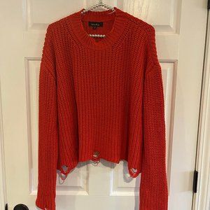 Lea & Viola Ladies Crew Neck Long Sleeve Distressed Knit Sweater Size M